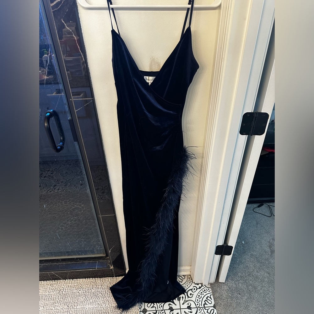 Navy velvet & feather dress